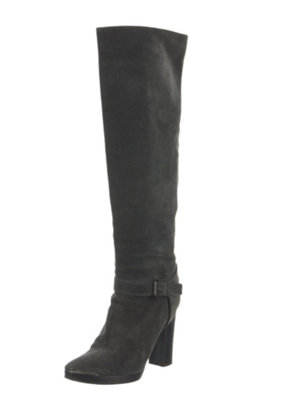 LANVIN Gray Suede Knee High Boots Size 39 US 8 Buckle Block Heel